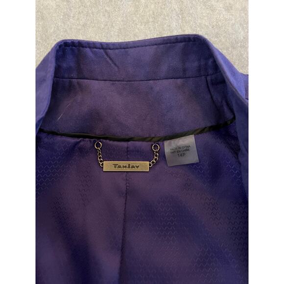 TanJay Blazer Women's Large 14P Purple Embroidered Beaded Accent Full Zip Jacket - Picture 7 of 13